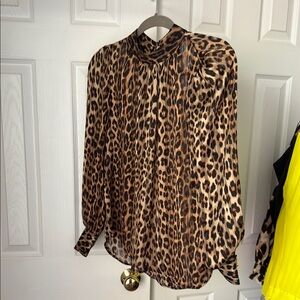 NWT H&M Tan and Cream Leopard Blouse wit mock neck